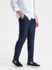 Spodnie męskie klasyczne chino SLIM FIT - granatowe V1 OM-PACP-0182 - XXL. Niebieskie eleganckie spodnie Ombre Clothing, l, z poliesteru, klasyczne. Za 143.99 zł.