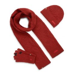 Zestaw czapka, szalik i rękawiczki Fitness Siroko Triad Pumpkin Red. Czerwone rękawiczki SIROKO, bez wzorów, z materiału. Za 106.00 zł.
