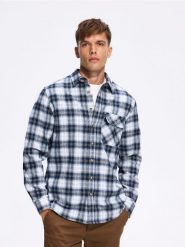 Koszula regular fit w kratę - niebieski. Niebieskie koszule Reserved, l, bez wzorów, z bawełny, bez kołnierzyka, bez ramiączek. Za 139.99 zł.