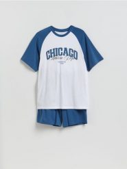 Dwuczęściowa piżama z bawełny - niebieski. Niebieskie piżamy Reserved, l, bez wzorów, z bawełny, bez ramiączek. Za 89.99 zł.