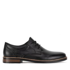 Półbuty Rieker. Czarne eleganckie półbuty Rieker, bez wzorów, bez obcasa, bez zapięcia. Za 399.99 zł.