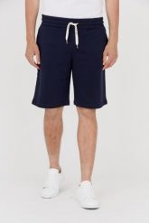 GUESS Granatowe dresowe szorty męskie. Niebieskie krótkie spodenki sportowe Guess, m, z aplikacjami, z bawełny. W wyprzedaży za 202.99 zł.