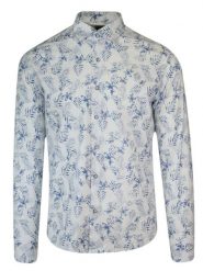 Koszula Biało-Niebieska w Palmy, Liście, Męska Długi Rękaw, Slim Fit, Taliowana -TO-ON. Niebieskie koszule TO-ON, m, bez wzorów, z bawełny, bez kołnierzyka, bez ramiączek. Za 109.00 zł.