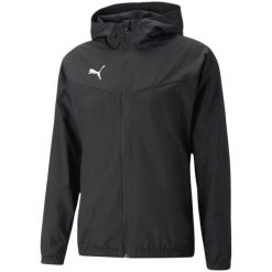 Kurtka męska Puma teamRISE All Weather Jacket. Czarne kurtki Puma, l, bez wzorów, z materiału, z kapturem. Za 212.99 zł.