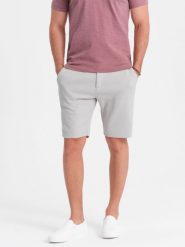 Spodenki męskie wykonane z dwukolorowej melanżowej dzianiny - jasnoszare V5 OM-SRCS-0127 - XXL. Szare szorty Ombre Clothing, m, bez wzorów, z bawełny, wizytowe. W wyprzedaży za 99.99 zł.
