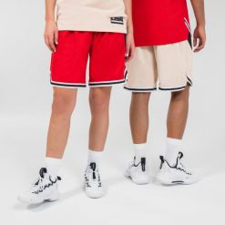 Dwustronne spodenki do koszykówki Tarmak SH500. Czerwone szorty TARMAK, xl, bez wzorów, z materiału, sportowe. W wyprzedaży za 79.99 zł.