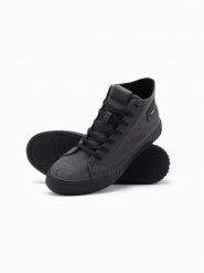 Męskie buty trampki canvas z wysoką cholewką – czarne V1 OM-FOTH-0186 - 45. Czarne trampki Ombre Clothing, m, z aplikacjami, przed kolano, bez zapięcia. Za 137.99 zł.
