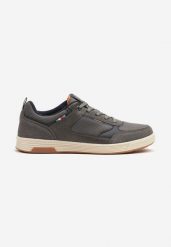 Ciemnoszare Buty Sportowe Sneakersy Ozdobione Perforacją i Napisami Aralithia. Szare buty sportowe casual Born2be, bez wzorów, z jeansu, bez zapięcia. W wyprzedaży za 127.99 zł.