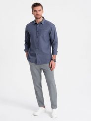 Męskie spodnie chino z gumką w pasie SLIM FIT - szare V1 OM-PACP-0158 - XXL. Szare eleganckie spodnie Ombre Clothing, na co dzień, l, z elastanu, casualowe. Za 143.99 zł.