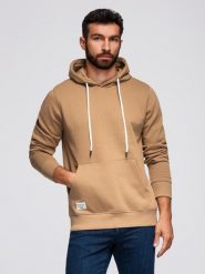 Męska bluza dresowa kangurka z kapturem - brązowa V2 - Rozmiar: XXL. Brązowe bluzy Ombre Clothing, m, bez wzorów, z bawełny, z kapturem. W wyprzedaży za 116.99 zł.