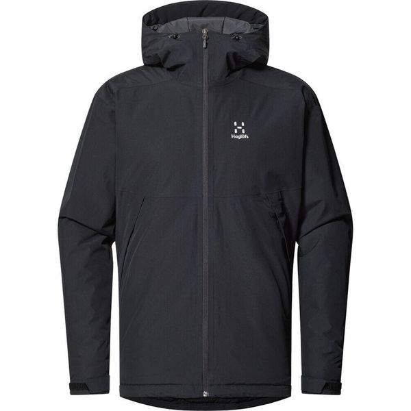 Męska Kurtka Turystyczna Izolowana Lekka Regulowana Husk. Czarne kurtki Haglöfs, m, bez wzorów, bez kaptura. W wyprzedaży za 449.00 zł.