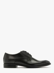 Czarne półbuty wizytowe. Czarne eleganckie półbuty Ryłko, bez wzorów, ze skóry, bez obcasa, bez zapięcia. Za 399.99 zł.
