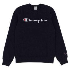 Męska Bluza Z Okrągłym Dekoltem. Niebieskie bluzy z kapturem Champion, m, z aplikacjami, z bawełny, z kapturem. Za 269.99 zł.