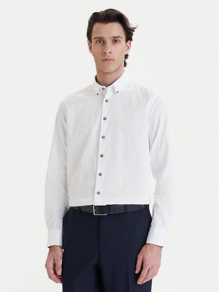 Bugatti Koszula 9350-78500C Biały Modern Fit. Białe koszule Bugatti, l, bez wzorów, z bawełny, bez kołnierzyka, bez ramiączek. Za 339.99 zł.