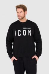 DSQUARED2 Czarna bluza męska z dużym srebrnym błyszczącym logo icon, Rozmiar XXL. Czarne bluzy Dsquared2, l, bez wzorów, bez kaptura. W wyprzedaży za 999.99 zł.