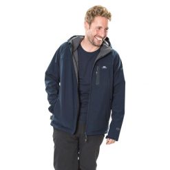 Kurtka Softshellowa Męska Accelerator II Wodoodporna. Niebieskie kurtki Trespass, l, bez wzorów, z elastanu, z kapturem. Za 307.99 zł.