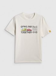 4F T-shirt regular z nadrukiem męski - biały XL. Białe t-shirty 4F, m, bez wzorów, z bawełny, bez kołnierzyka, bez ramiączek. Za 79.99 zł.