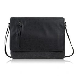 Torba męska na ramię do pracy czarna canvas skóra ekologiczna A4 AS-10-BL. Czarne torby na ramię bez wzorów, z materiału, na ramię, bez dodatków. Za 179.90 zł.