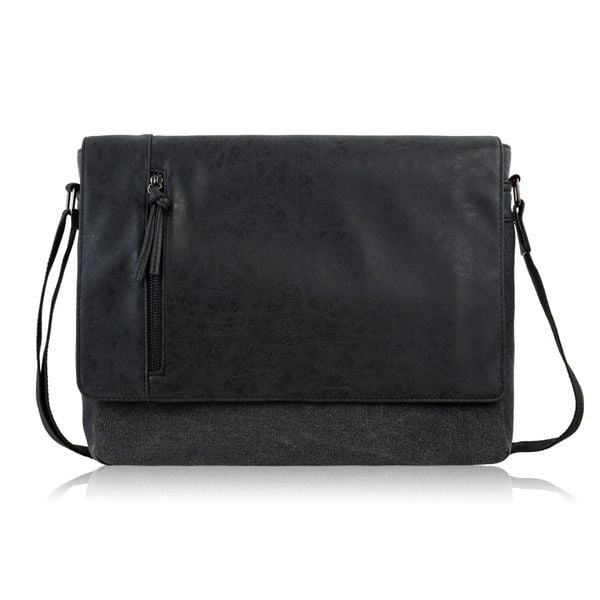 Torba męska na ramię do pracy czarna canvas skóra ekologiczna A4 AS-10-BL. Czarne torby na ramię bez wzorów, z materiału, na ramię, bez dodatków. Za 179.90 zł.