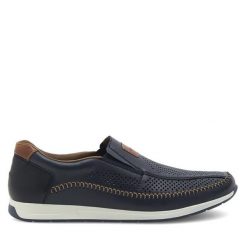 Półbuty Rieker. Niebieskie eleganckie półbuty Rieker, bez wzorów, bez obcasa, bez zapięcia. Za 269.99 zł.