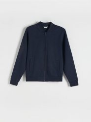 Bluza bomberka - granatowy. Niebieskie kurtki Reserved, l, bez wzorów, z bawełny, bez kaptura. W wyprzedaży za 59.99 zł.