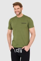 DSQUARED2 Zielony bawełniany t-shirt z małym logo. Zielone t-shirty Dsquared2, l, bez wzorów, z bawełny, bez kołnierzyka, bez ramiączek. W wyprzedaży za 599.99 zł.