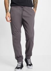 Spodnie chinosy z gumką, relaxed fit, z prostą nogawką. Szare eleganckie spodnie bonprix, na co dzień, m. Za 127.99 zł.
