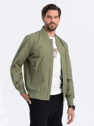 Kurtka męska bomberka szwedka - oliwkowa V2 - Rozmiar: S. Zielone kurtki Ombre Clothing, m, bez wzorów, z materiału, bez kaptura. W wyprzedaży za 69.99 zł.