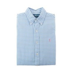 Second life - Klasyczne koszule męskie Custom Fit - Jak nowy. Niebieskie sztyblety RALPH LAUREN, bez wzorów, z jeansu, bez obcasa, bez zapięcia. Za 207.36 zł.