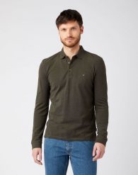 WRANGLER LS REFINED POLO MĘSKA KOSZULKA POLO IVY GREEN W7MRKHXIX 112141600. Zielone koszulki polo Wrangler, m, bez wzorów, bez kołnierzyka, bez ramiączek. Za 99.99 zł.