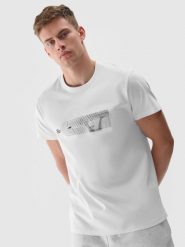 4F T-shirt z nadrukiem regular męski - biały XXL. Białe t-shirty 4F, m, bez wzorów, z dzianiny, bez kołnierzyka, bez ramiączek. W wyprzedaży za 39.99 zł.