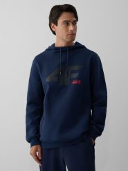 4F Bluza dresowa regular z kapturem męska - granatowa L. Niebieskie bluzy 4F, l, bez wzorów, z dresówki, z kapturem. Za 189.99 zł.