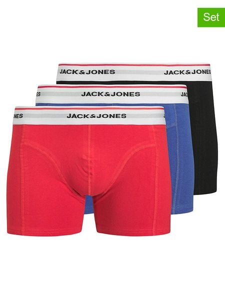 Jack & Jones Bokserki (3 pary) "Jackayden" w kolorze błękitno-czarno-czerwonym rozmiar: L. Czarne bokserki Jack & Jones, l, bez wzorów, z bawełny. Za 104.89 zł.