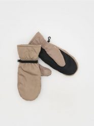 Rękawiczki z łączonych materiałów - beżowy. Brązowe rękawiczki Reserved, bez wzorów, z materiału. W wyprzedaży za 25.99 zł.