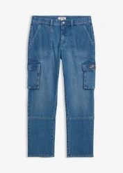 Dżinsy o kroju relaxed fit, straight, z kieszeniami cargo. Niebieskie jeansy bonprix, m. Za 189.99 zł.