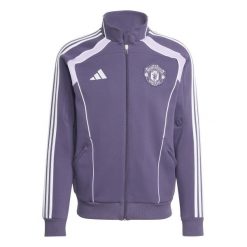 Kurtka dresowa Manchester United UBP 2025/26. Fioletowe kurtki Adidas, bez wzorów, z dresówki, bez kaptura. W wyprzedaży za 305.50 zł.