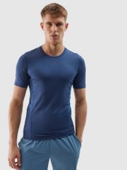 4F Koszulka treningowa slim z materiałów z recyklingu męska - granatowa S. Niebieskie t-shirty 4F, m, bez wzorów, z dzianiny, bez kołnierzyka, bez ramiączek. W wyprzedaży za 59.99 zł.