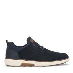 Półbuty Rieker. Niebieskie eleganckie półbuty Rieker, bez wzorów, bez obcasa, bez zapięcia. Za 439.99 zł.