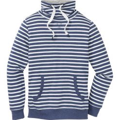 Bluza z szalowym kołnierzem w paski Regular Fit bonprix indygo-biel wełny w paski. Bluzy marki bonprix. Za 59.99 zł.