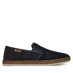 Półbuty Rieker. Niebieskie eleganckie półbuty Rieker, bez wzorów, bez obcasa, bez zapięcia. Za 319.99 zł.