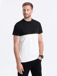 T-shirt męski bawełniany dwukolorowy - czarno-biały V2 S1619 - XXL. Białe t-shirty Ombre Clothing, m, bez wzorów, z bawełny, bez kołnierzyka, bez ramiączek. W wyprzedaży za 29.99 zł.