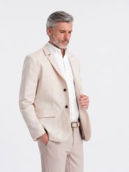 Marynarka męska o kroju REGULAR z lnem - grafitowa V5 OM-BLZB-0128 - XXL. Szare garnitury Ombre Clothing, do pracy, l, bez wzorów, z materiału, biznesowe. W wyprzedaży za 249.99 zł.