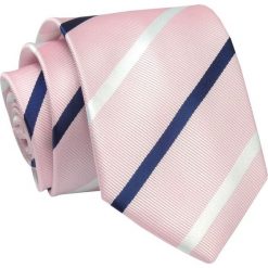Krawat Jasny Różowy w Granatowo-Białe Paski 7 cm, Elegancki, Klasyczny, Męski -ALTIES. Czerwone krawaty i muchy Alties, bez wzorów, z tkaniny. Za 49.00 zł.
