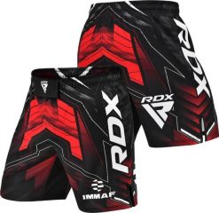 Spodenki treningowe męskie RDX IMMAF Approved MMA Fight & Training. Czerwone krótkie spodenki sportowe RDX SPORTS, m, bez wzorów, z elastanu. Za 219.99 zł.