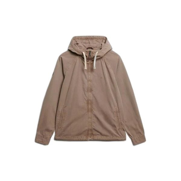 Kurtka z kapturem z przecieranego materiału Superdry. Brązowe kurtki Superdry, xl, z aplikacjami, z materiału, z kapturem. Za 461.45 zł.