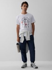 4F Spodnie casual cargo męskie - granatowe L. Niebieskie spodnie materiałowe 4F, na co dzień, l, bez wzorów, z materiału, casualowe. Za 169.99 zł.