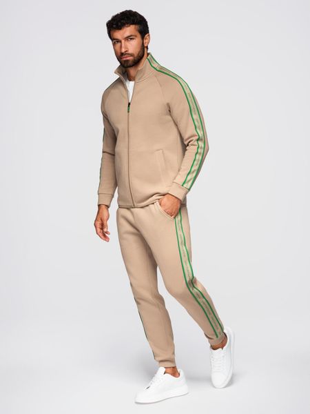 Komplet dresowy męski bluza rozpinana + spodnie dresowe joggery - jasnobrązowy V1 - Rozmiar: S. Brązowe bluzy Ombre Clothing, m, bez wzorów, z bawełny, bez kaptura. W wyprzedaży za 279.99 zł.