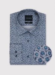 PAKO LORENTE - Niebieska koszula męska w kwiaty. Niebieskie koszule Pako Lorente, m, bez wzorów, z lyocellu, bez kołnierzyka, bez ramiączek. Za 299.99 zł.