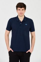 LA MARTINA Granatowe polo z małym logo. Niebieskie koszulki polo La Martina, m, bez wzorów, bez kołnierzyka, bez ramiączek. W wyprzedaży za 399.99 zł.