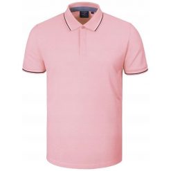 Koszulka Polo - Męska - Pako Jeans - Różowa, Kryte Guziki. Czerwone koszulki polo Pako Jeans, l, bez wzorów, z bawełny, bez kołnierzyka, bez ramiączek. Za 119.00 zł.